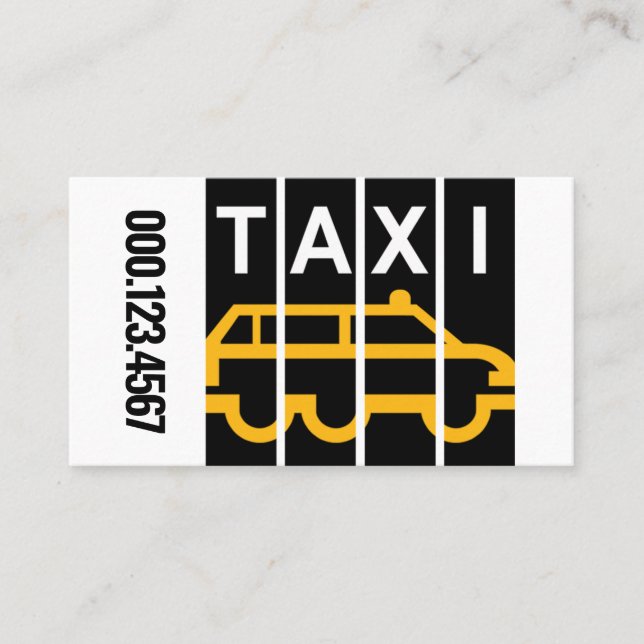 Gul Taxi Siluett Svarta Ränder Visitkort (Framsida)