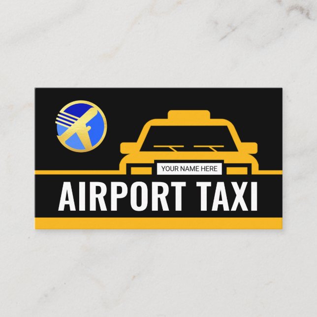 Gul Taxibil Flygplatsrutt Visitkort (Framsida)