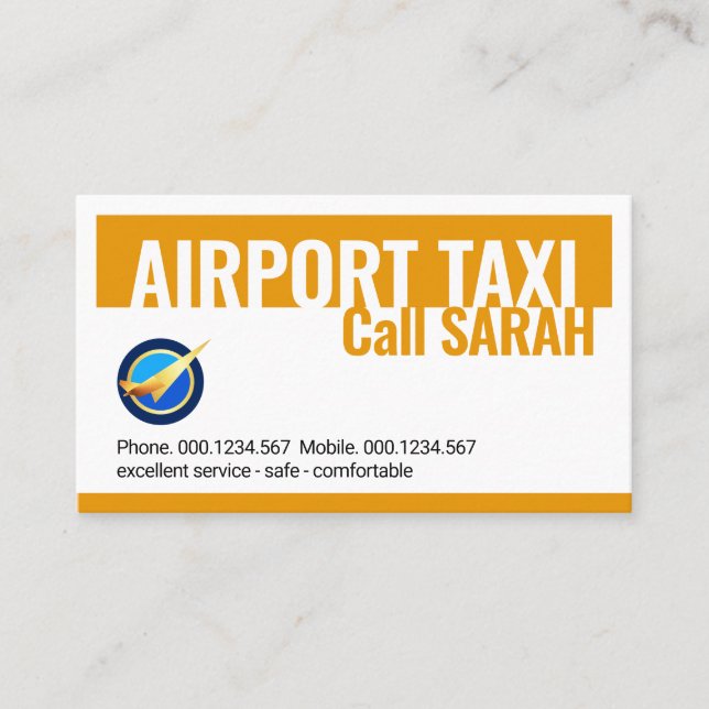 Gul taxichaufför på flygplatsen visitkort (Framsida)