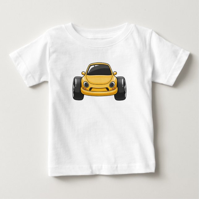 Gul Tecknad Bil  T Shirt (Framsida)