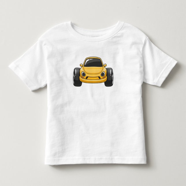 Gul Tecknad Bil  T Shirt (Framsida)