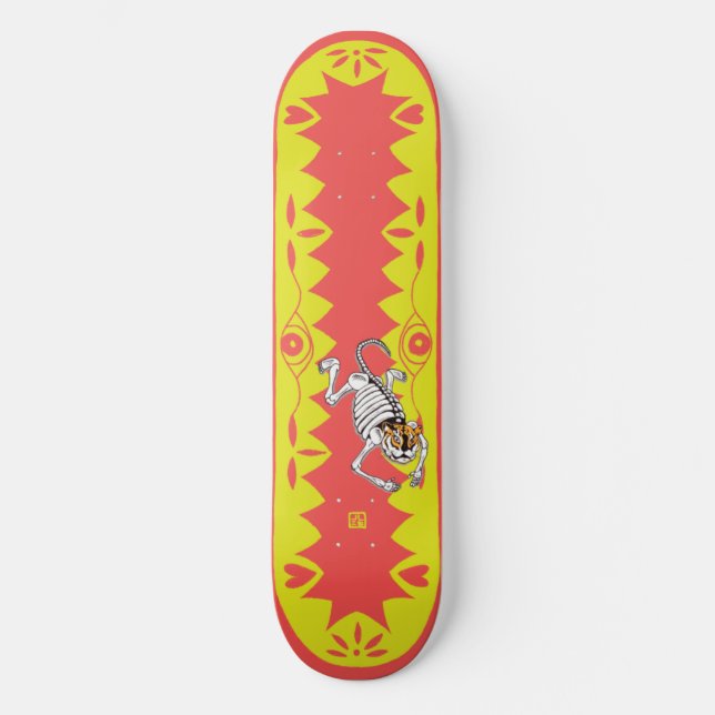 Gul tiger old school skateboard bräda 18 cm (Framsida)