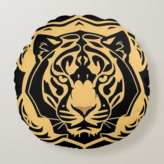 Gul tigerkronas emblem rund kudde (Framsidan)