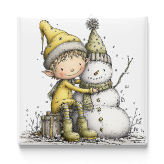 Gul Tomte Snöman Jul Magnet