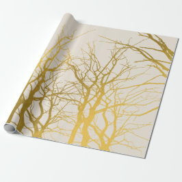 Gul trädgrenar Mönster Beige Bakgrund Presentpapper