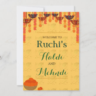 Gul traditionell Haldi- och mehndi-ceremoni Inbjudningar