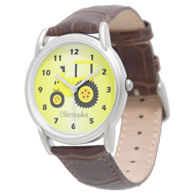 Gul Traktordesign Personlig Armbandsur (Vinklad)