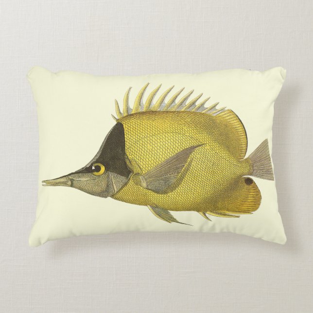 Gul Tropisk Chelmon Longirostris, Fisk i Vintage-s Prydnadskudde (Framsidan)