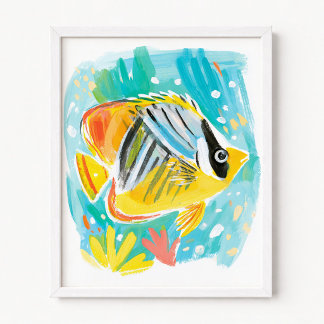 Gul tropisk fiskillustration poster