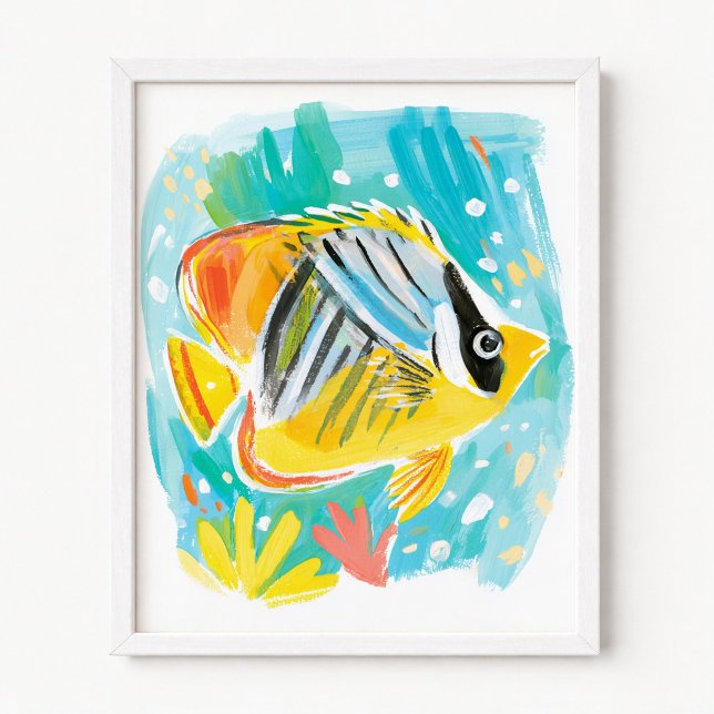 Gul tropisk fiskillustration poster (Yellow Tropical Fish Illustration Poster)