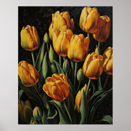 Gul Tulpan Blommor Konsttryck Poster