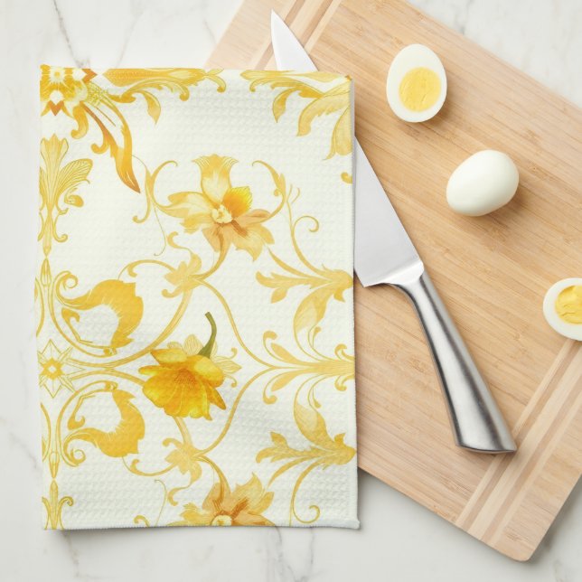 Gul Tulpan Damask Påsk Kökshandduk (Vikt i Fjärdedel)