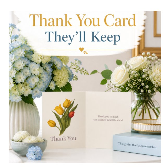 Gul Tulpan Elegant Tacksamhetskort Kort (Beautiful tulip thank you cards made to be kept—perfect for heartfelt notes and elegant gifting.)