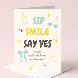 Gul + Turkos Doodle Brudtärna Förfrågan Kort