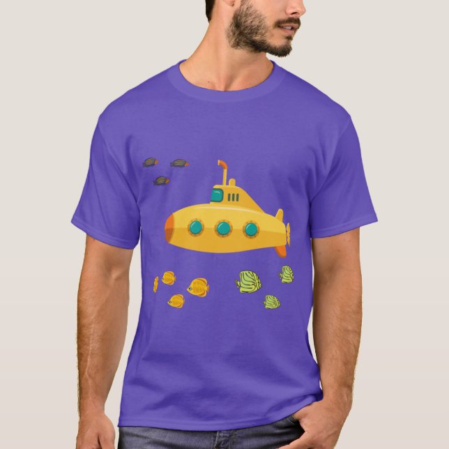 Gul ubåts pojke retro t shirt (Framsida)