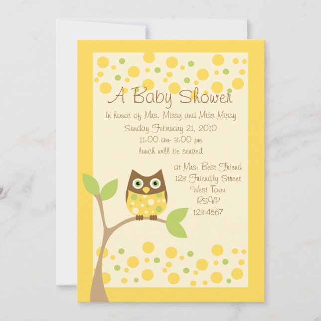 Gul Uggle Baby Shower Inbjudan (Framsida)