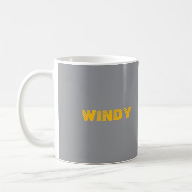 Gul urblekt anpassad text på grå  kaffemugg (Vänster)