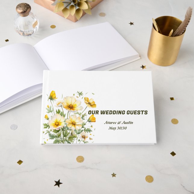 Gul vårblomma bröllop gästböcker (Framsida öppen)