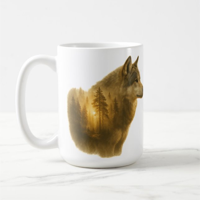 Gul Vargande – Dubbelexponerad Skogs Konst Kaffemugg (Vänster)
