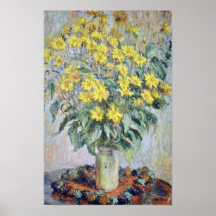 gul vas av Chrysanthemums, Claude Monet blomma Poster