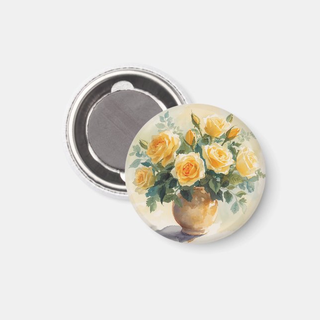 Gul vas med rosor magnet (Front/Back)