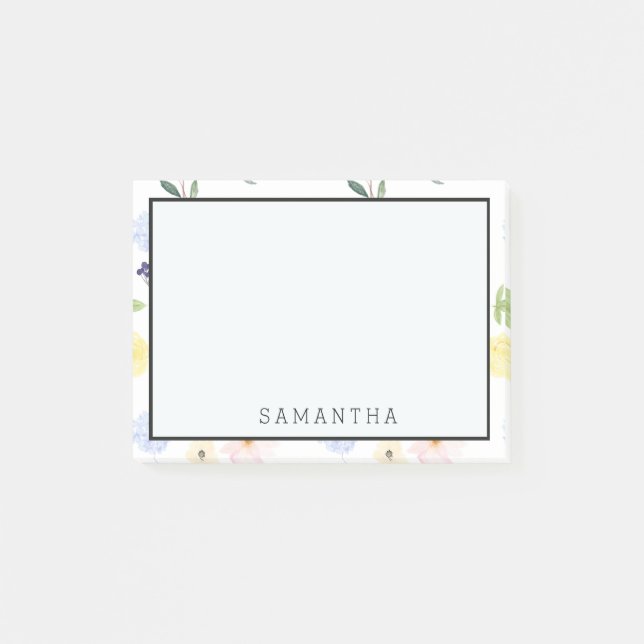 Gul vattenfärgblommigt för rosor post-it block (Framsida)