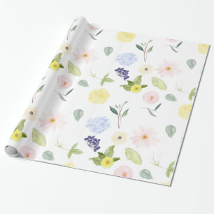 Gul vattenfärgblommigt för rosor presentpapper