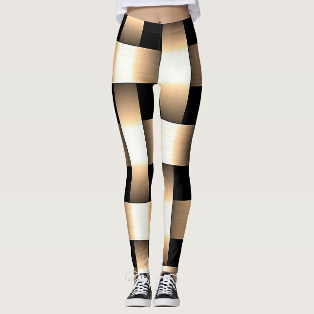 Gul vävdesign ~ Tan ~ Svart ~ Guld ~ Leggings (Framsida)