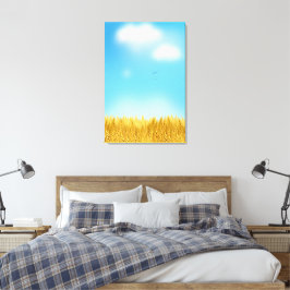 Gul vete fält Blå himmel Oljemålning Sommar Canvastryck