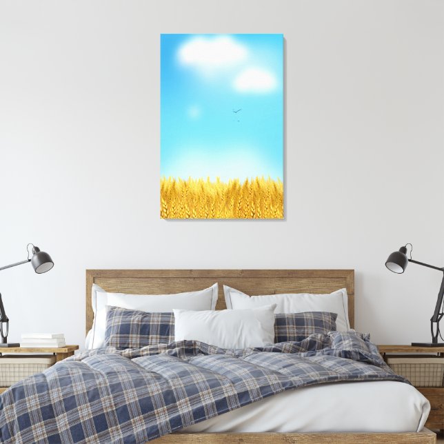 Gul vete fält Blå himmel Oljemålning Sommar Canvastryck (Insitu (sovrum))