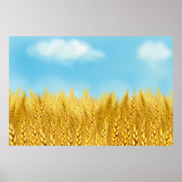 Gul vete fält Blå himmel Oljemålning Sommar Poster