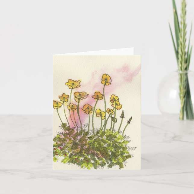 Gul Vild Vallmoblomkort Tack Kort (Framsida)