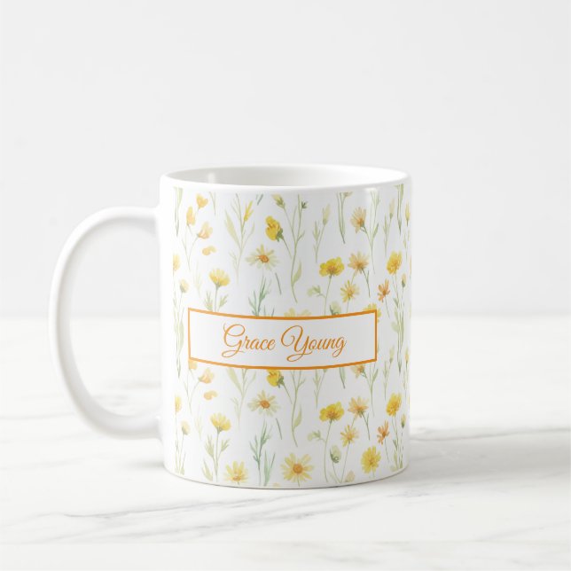 Gul vildblomma akvarell namn banner design kaffemugg (Vänster)