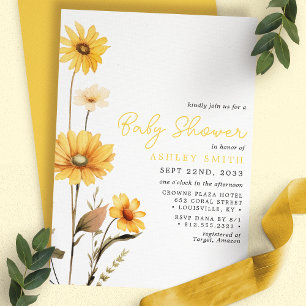 Gul Vildblomma Boho Akvarell Baby Shower Inbjudningar