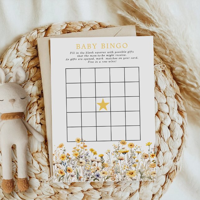 Gul Vildblomma Boho Baby Shower Bingo-spel Inbjudningar (Skapare uppladdad)