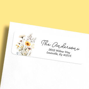 Gul Vildblomma Boho Barnkalas Adress Returadress Etikett
