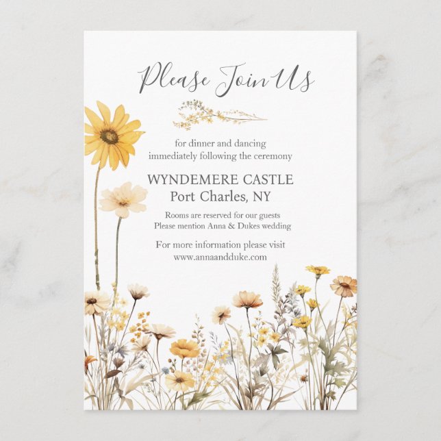 Gul vildblomma-bröllop tilläggskort (Framsida)