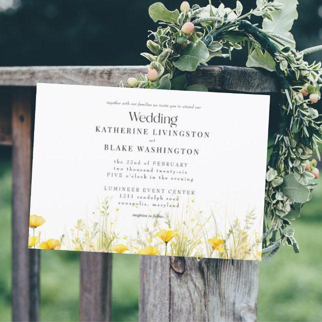 Gul vildblomma Färgrik Inga föräldrar Bröllop  Inbjudningar (Skapare uppladdad)