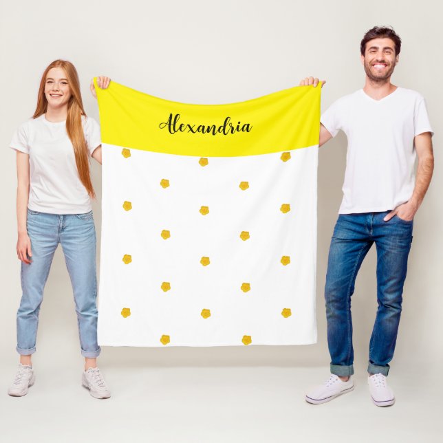 Gul Vildblomma Foto Namn Monogram Fleecefilt (På plats)