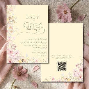 Gul Vildblomma QR-kod Baby Shower Inbjudningar