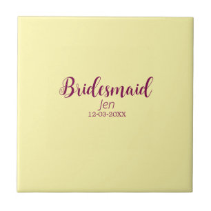 Gul vinröd brudtärna namn datum stilfull brud t kakelplatta