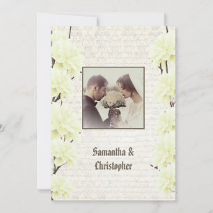 Gul vintage blomsterlig vigsel fotoinbjudan inbjudningar