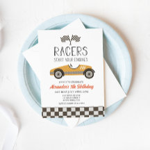 Gul Vintage Racerbils Födelsedagsinbjudan