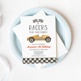 Gul Vintage Racerbils Födelsedagsinbjudan Inbjudningar