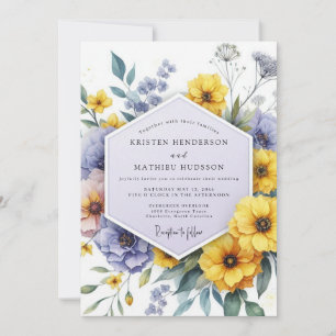 Gul Violett Botanisk Whimsy Bröllop Inbjudningar