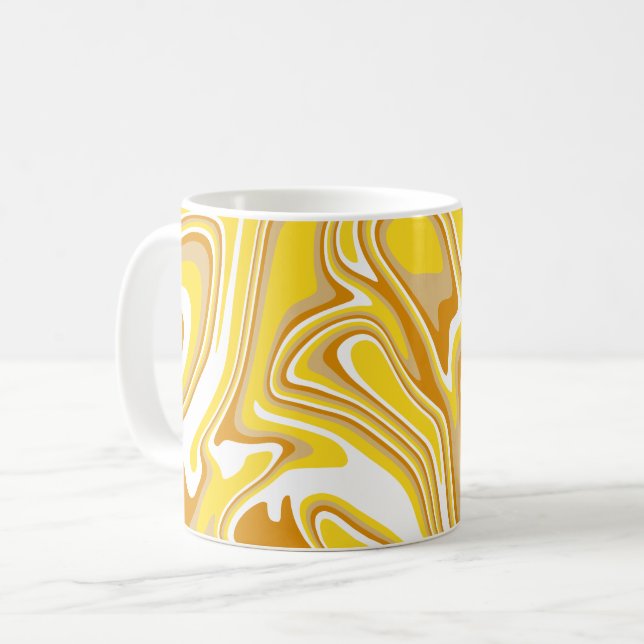 Gul Virvel Abstrakt Flytande Konst Kaffemugg (Framsida vänster)