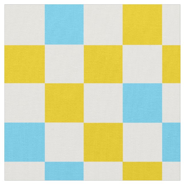 Gul Vit Blå Rutig Design  Tyg (Närbild)