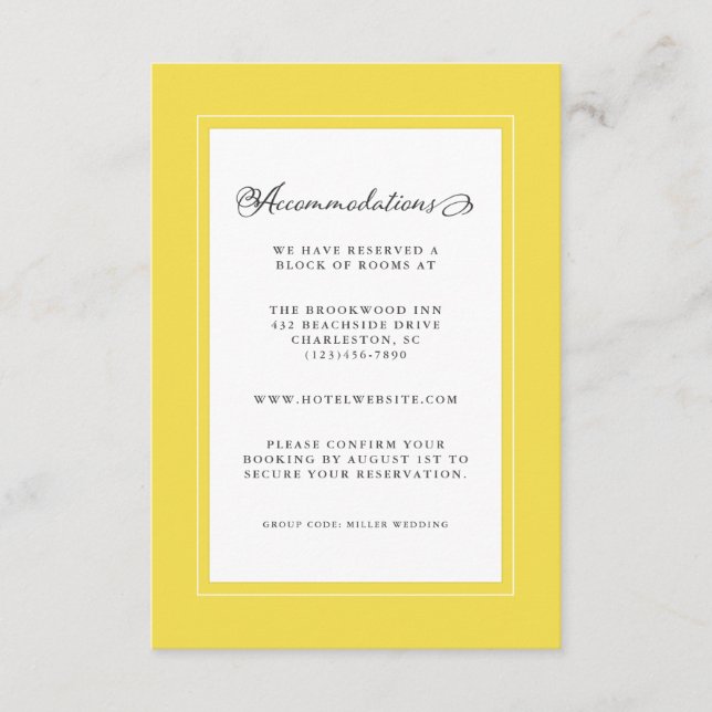 Gul & Vit Bröllopsdetalj Moderna Chic Ramar Tilläggskort (Framsida)