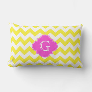 Gul Vit Chevron Hot Rosa Quatrefoil Monogramm Lumbarkudde