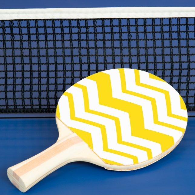 Gul vit Chevron sicksack mönsterdesign  Pingisracket (Insitu)
